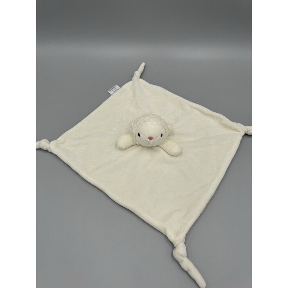 Crevent Cream Colored Lamb Sheep Lovey Baby Security Blanket Knotted Corners